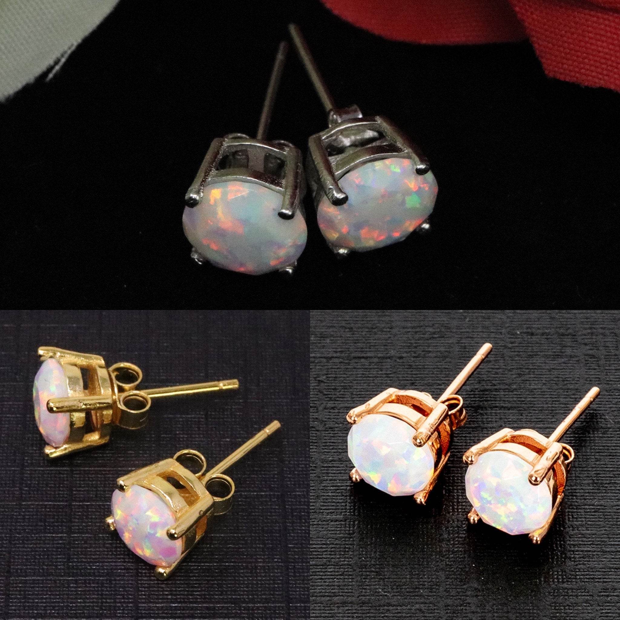 Stainless Steel Opal Round Stud Earrings 3-6mm - 5 Colors Available - Butterfly Closure - EC119