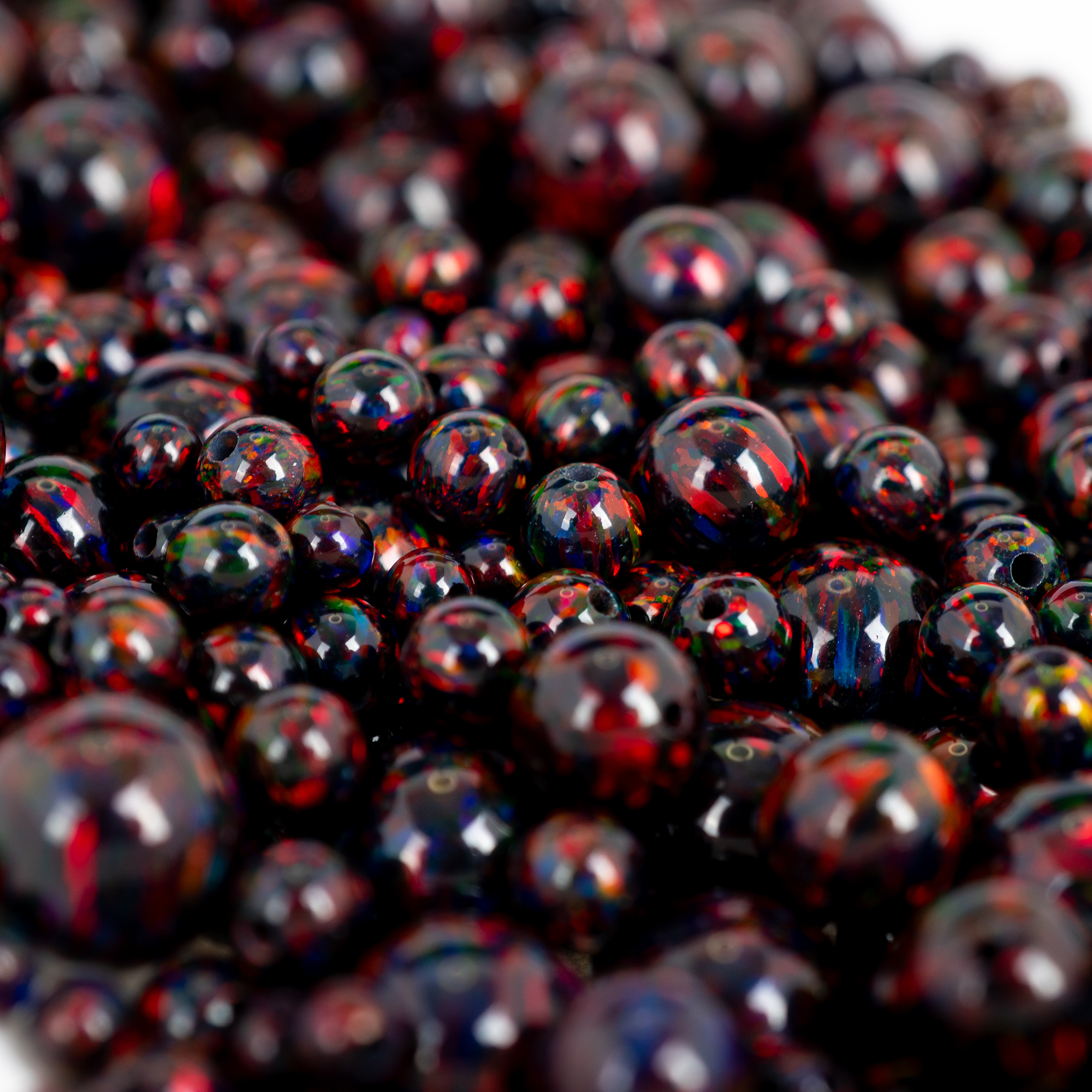 Black Round Opal Beads with Rainbow Fire Lab-Created Beads for