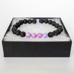 Lilac Galaxy Opalescence & Lava Stone Beaded Bracelet - New Design