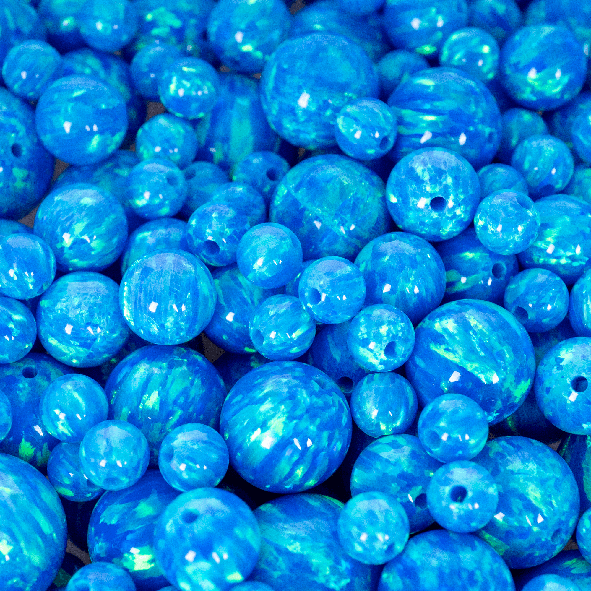 Sky Blue Synthetic Lab-Created Opal Round Beads - 2mm To 16mm - Full Drilled For Jewelry Making