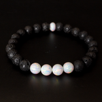 Pearl White Opal & Lava Stone Beaded Bracelet - New Design
