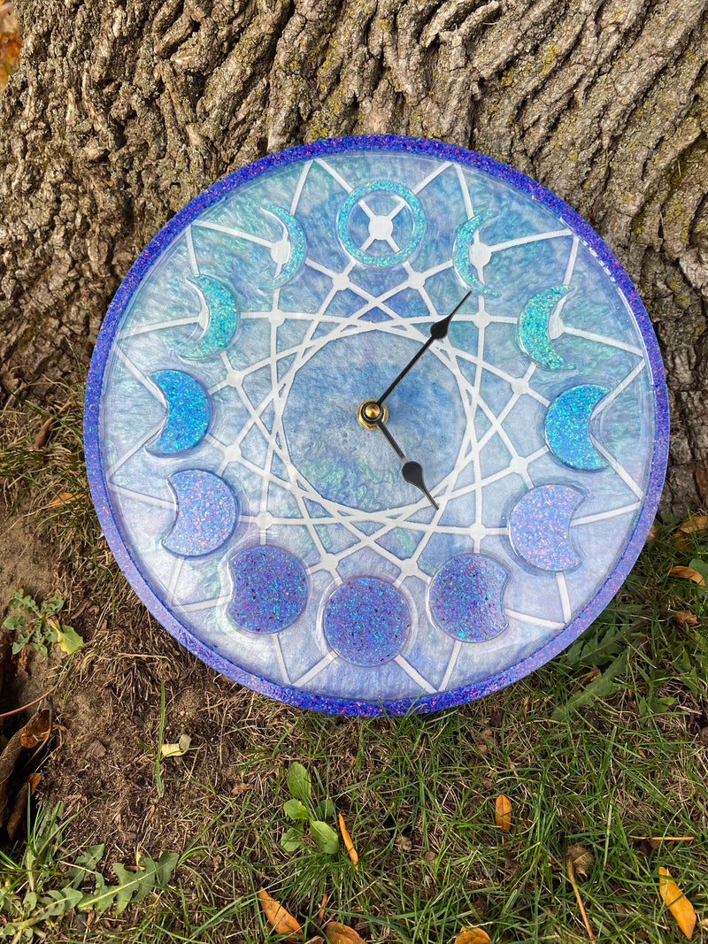Crushed Opal Resin Moon Clock