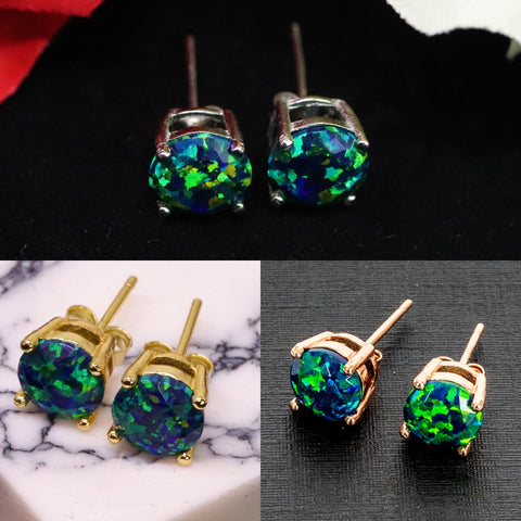 Black Emerald Opal Stud Earrings