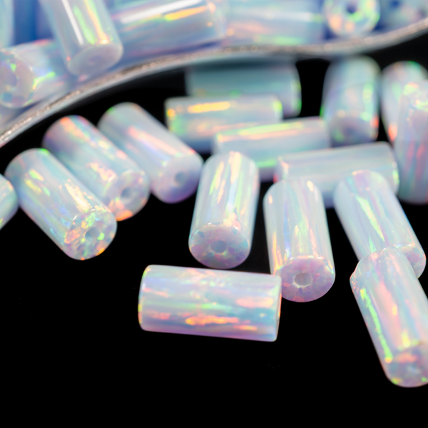 Blizzard Blue Opal Tube Beads