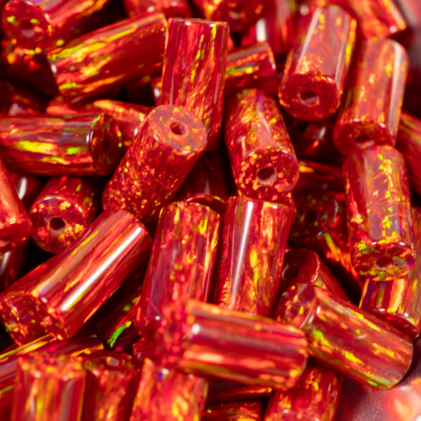 Crimson Fire Opal Round Tube Beads