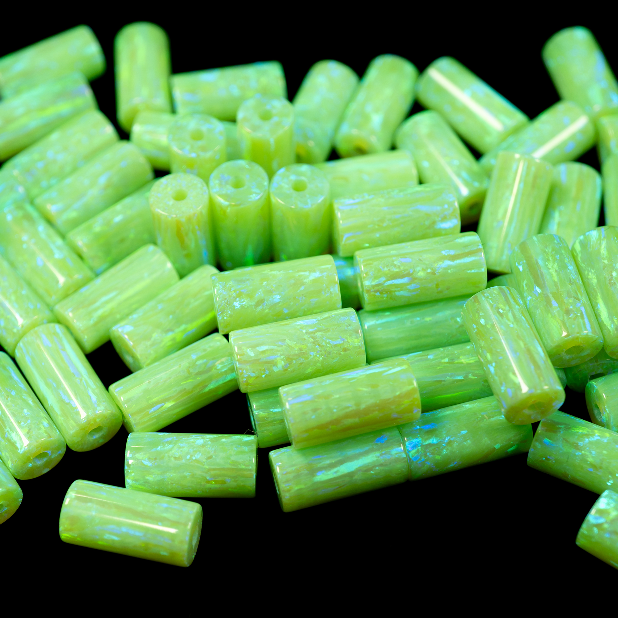 Nuclear Green Astral Opal™ Tube Beads | UV Reactive Lab-Grown Green ...