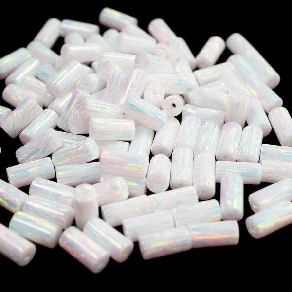 Pearl White Opal Round Tube Beads