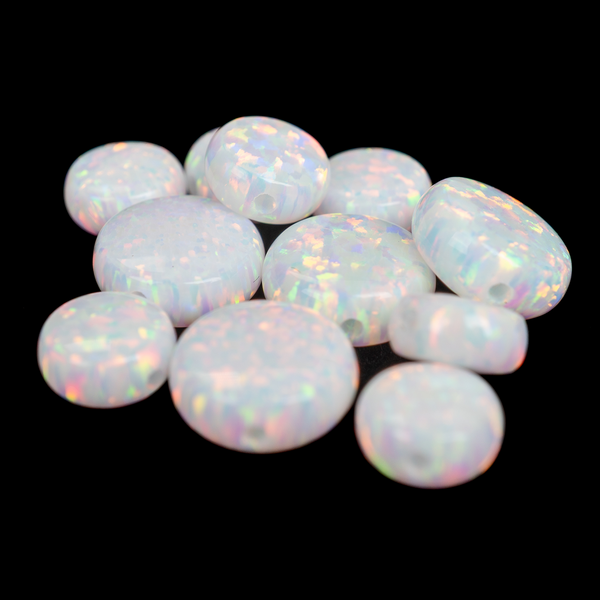 Pearl White Opal Puff Coin Beads