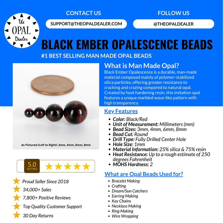 Black Ember Opalescence Craft Beads - The Opal Dealer