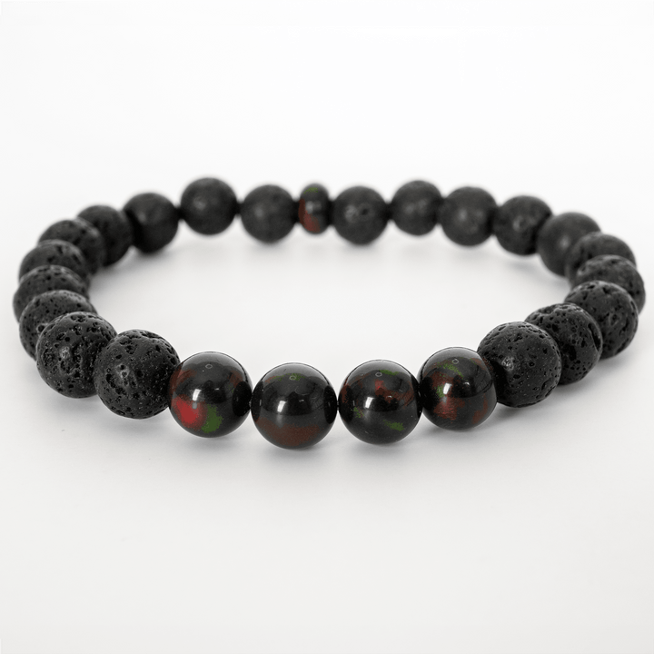 Black Ember Opalescence & Lava Stone Beaded Bracelet - The Opal Dealer