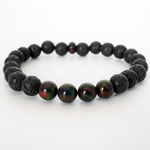 Black Ember Opalescence & Lava Stone Beaded Bracelet