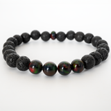 Black Ember Opalescence & Lava Stone Beaded Bracelet