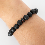 Black Ember Opalescence & Lava Stone Beaded Bracelet
