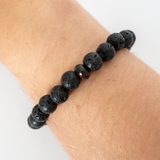 Black Ember Opalescence & Lava Stone Beaded Bracelet