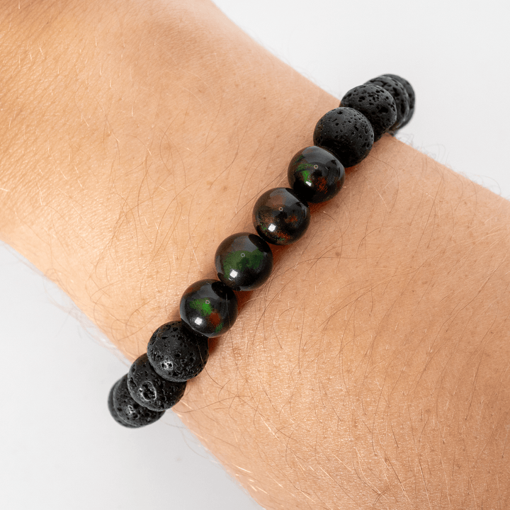 Black Ember Opalescence & Lava Stone Beaded Bracelet - The Opal Dealer