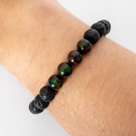 Black Ember Opalescence & Lava Stone Beaded Bracelet