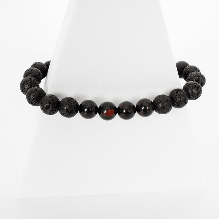 Black Ember Opalescence & Lava Stone Beaded Bracelet - The Opal Dealer