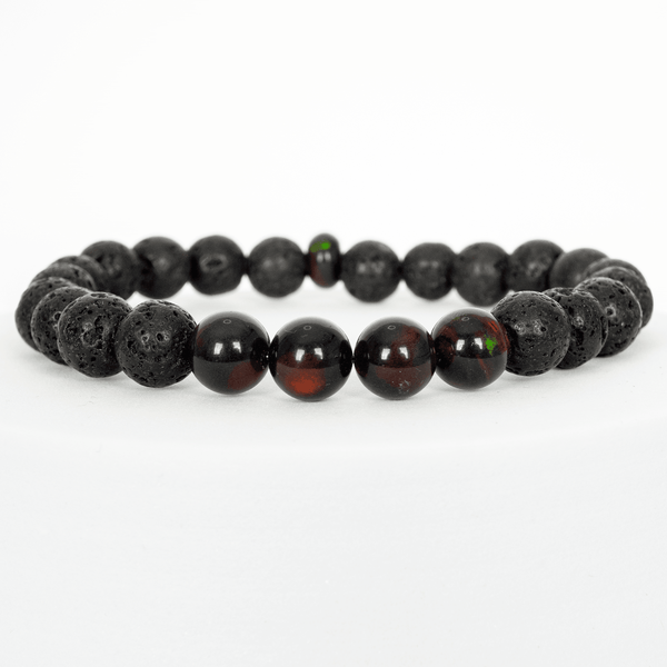 Black Ember Opalescence & Lava Stone Beaded Bracelet - The Opal Dealer