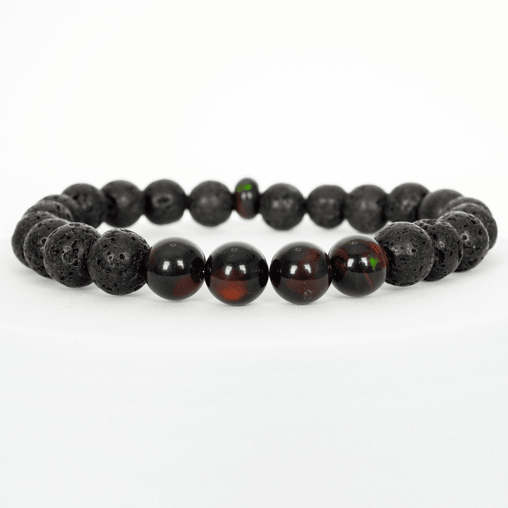 Black Ember Opalescence & Lava Stone Beaded Bracelet - The Opal Dealer