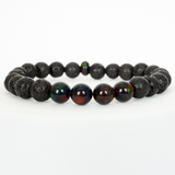 Black Ember Opalescence & Lava Stone Beaded Bracelet