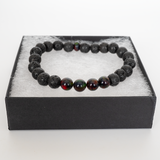 Black Ember Opalescence & Lava Stone Beaded Bracelet