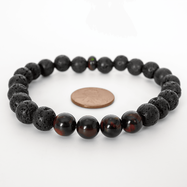 Black Ember Opalescence & Lava Stone Beaded Bracelet - The Opal Dealer