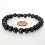 Black Ember Opalescence & Lava Stone Beaded Bracelet