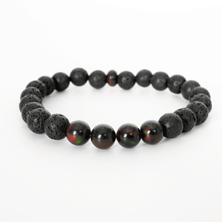 Black Ember Opalescence & Lava Stone Beaded Bracelet - The Opal Dealer