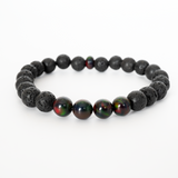 Black Ember Opalescence & Lava Stone Beaded Bracelet