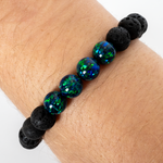 Black Emerald Opal & Lava Stone Beaded Bracelet - New Design