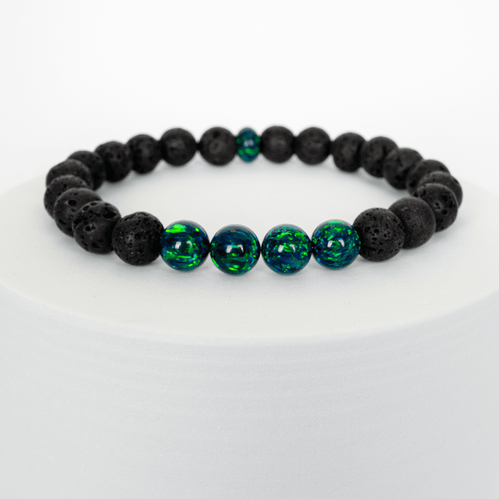Black Emerald Opal & Lava Stone Beaded Bracelet - The Opal Dealer