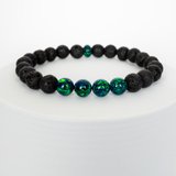 Black Emerald Opal & Lava Stone Beaded Bracelet - New Design