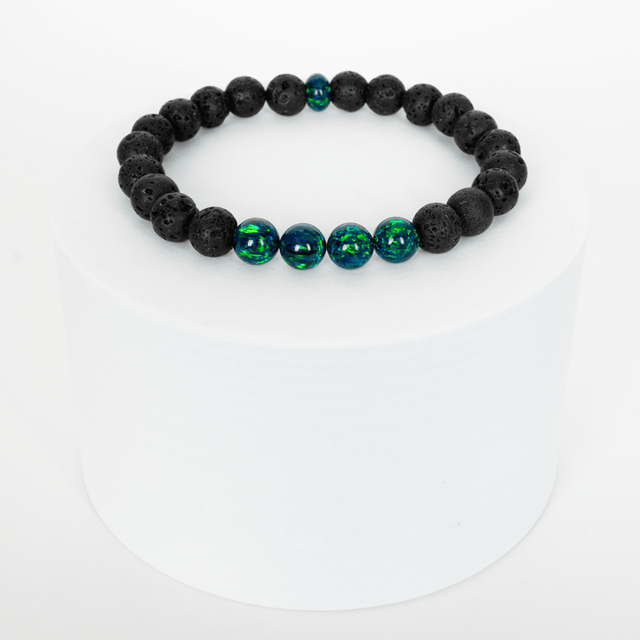 Black Emerald Opal & Lava Stone Beaded Bracelet - The Opal Dealer
