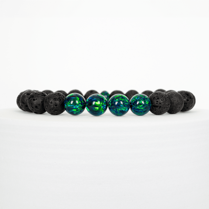 Black Emerald Opal & Lava Stone Beaded Bracelet - The Opal Dealer