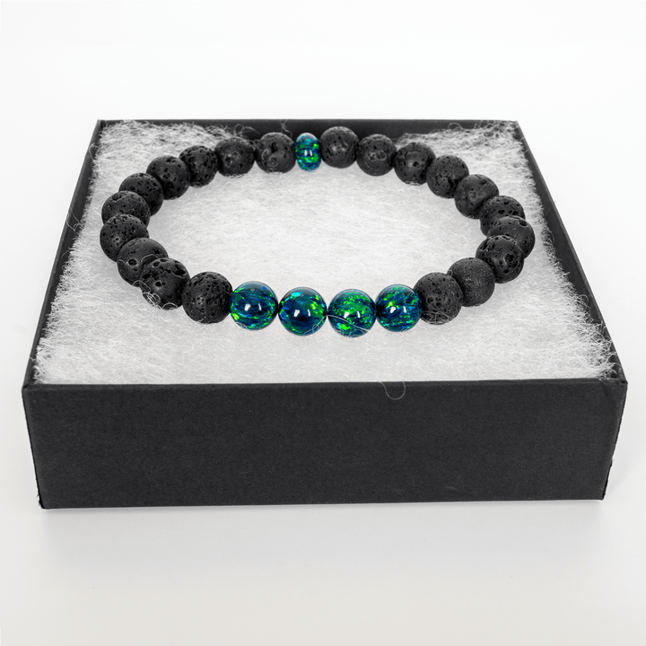 Black Emerald Opal & Lava Stone Beaded Bracelet - The Opal Dealer