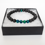 Black Emerald Opal & Lava Stone Beaded Bracelet - New Design