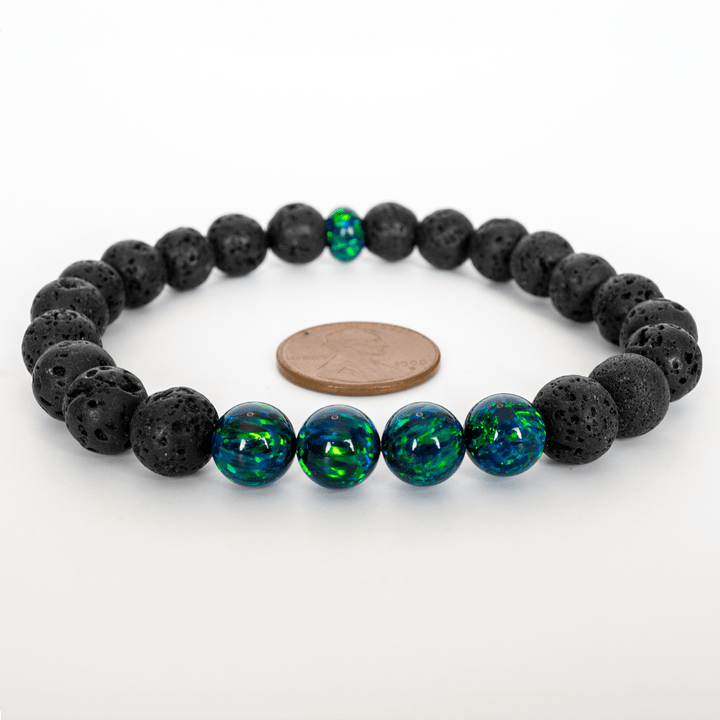 Black Emerald Opal & Lava Stone Beaded Bracelet - The Opal Dealer