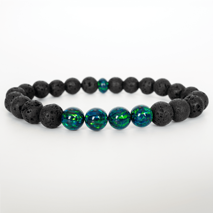 Black Emerald Opal & Lava Stone Beaded Bracelet - The Opal Dealer