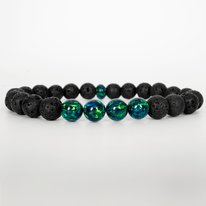 Black Emerald Opal & Lava Stone Beaded Bracelet - The Opal Dealer