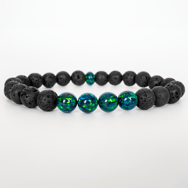 Black Emerald Opal & Lava Stone Beaded Bracelet - The Opal Dealer
