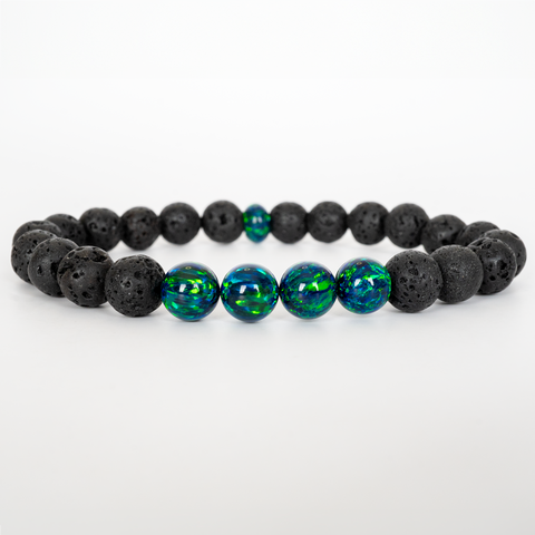 Black Emerald Opal & Lava Stone Beaded Bracelet