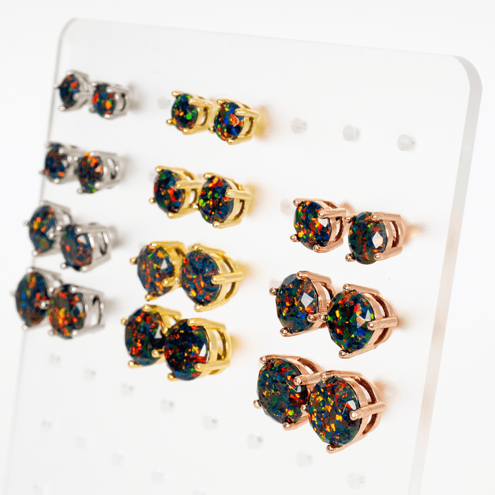 Black Fire Opal Stud Earrings - The Opal Dealer