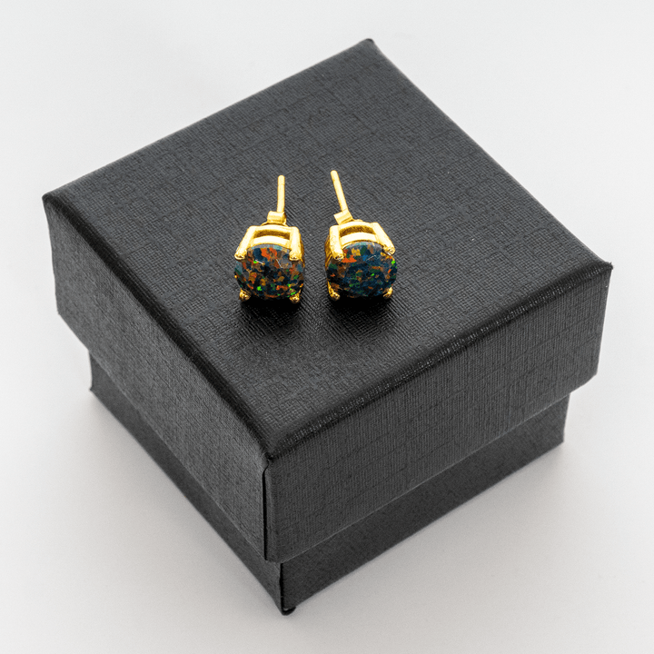 Black Fire Opal Stud Earrings - The Opal Dealer