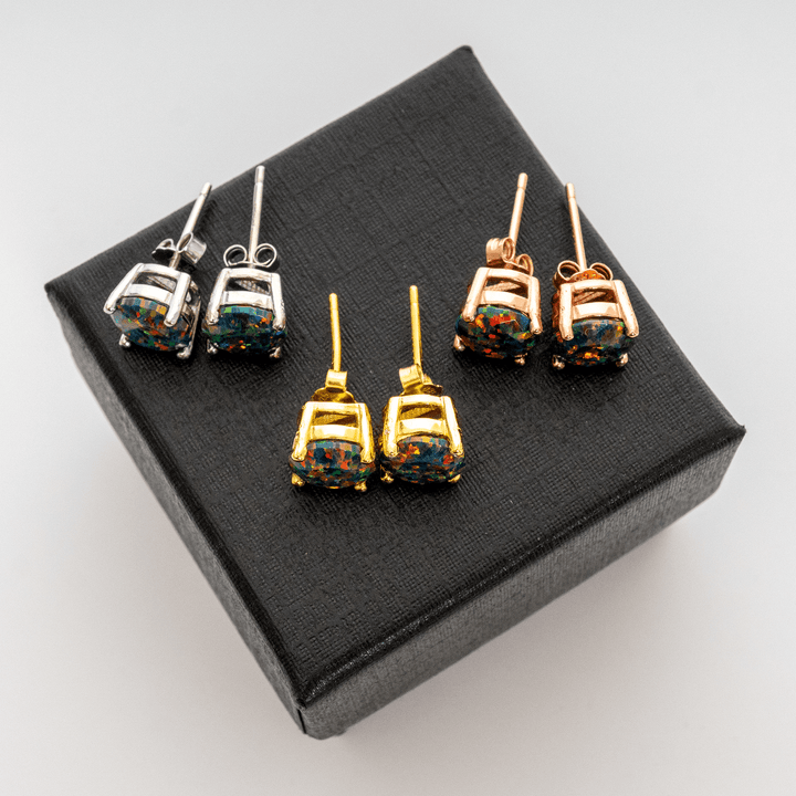 Black Fire Opal Stud Earrings - The Opal Dealer