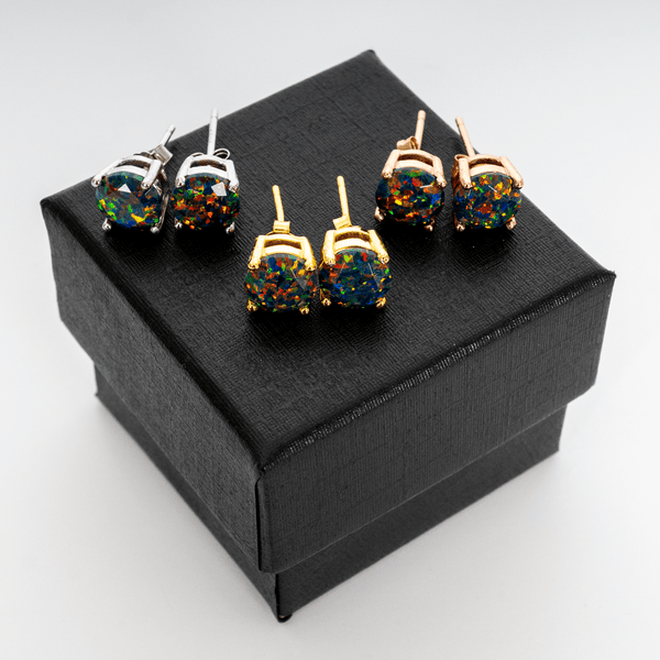 Black Fire Opal Stud Earrings - The Opal Dealer