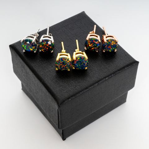 Black Fire Opal Stud Earrings