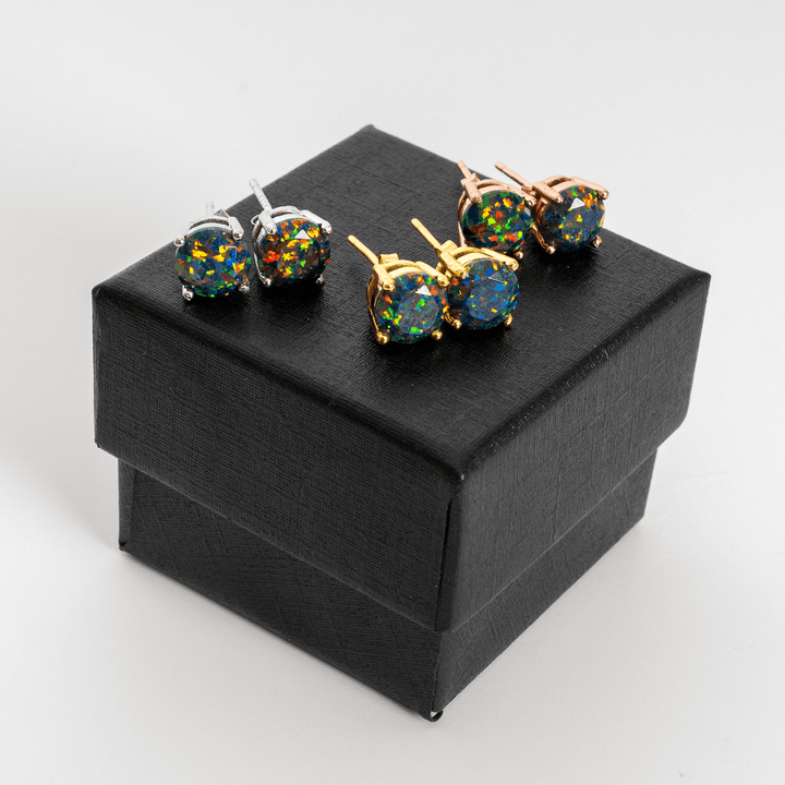 Black Fire Opal Stud Earrings - The Opal Dealer