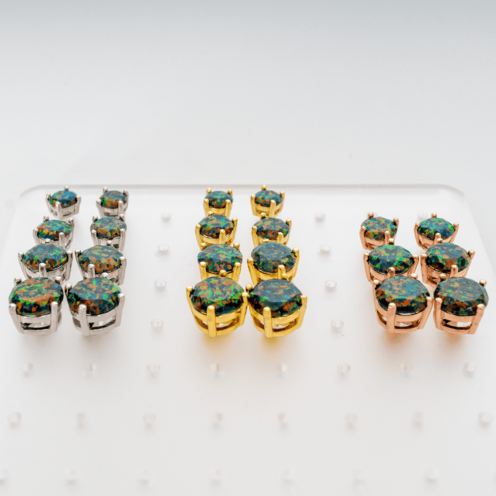 Black Fire Opal Stud Earrings - The Opal Dealer