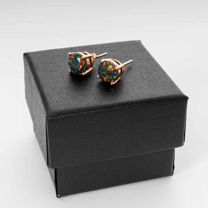 Black Fire Opal Stud Earrings - The Opal Dealer