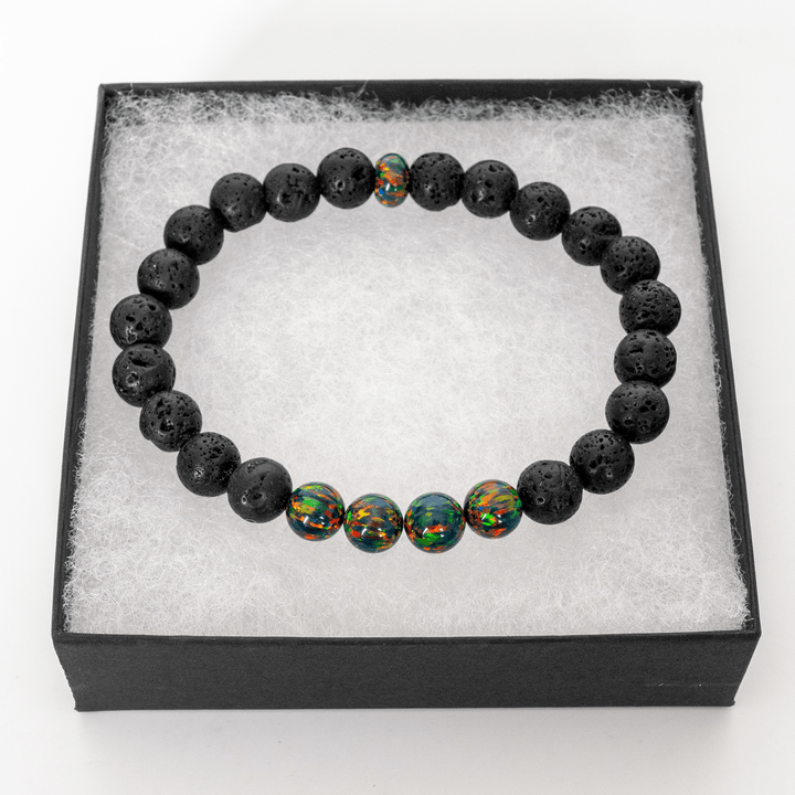 Black Fire Opal & Lava Stone Beaded Bracelet - The Opal Dealer
